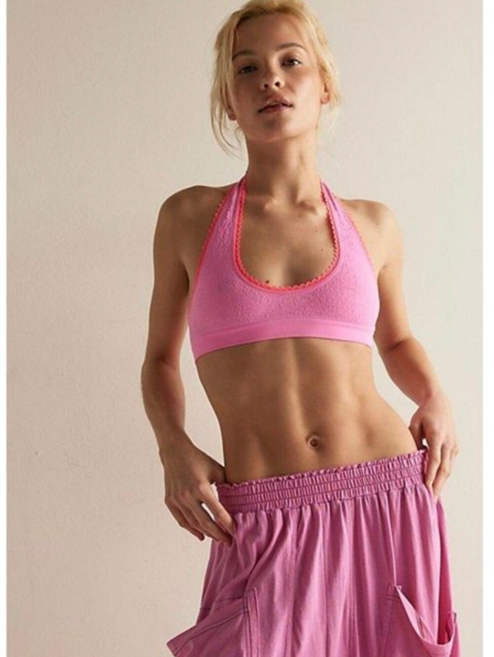 Free People Lace-Trim Halter Bralette - Hot Pink